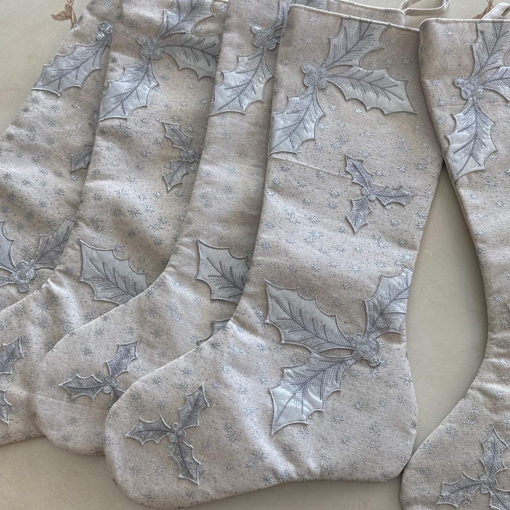 Set of 6 Holiday Stockings with Holly Design